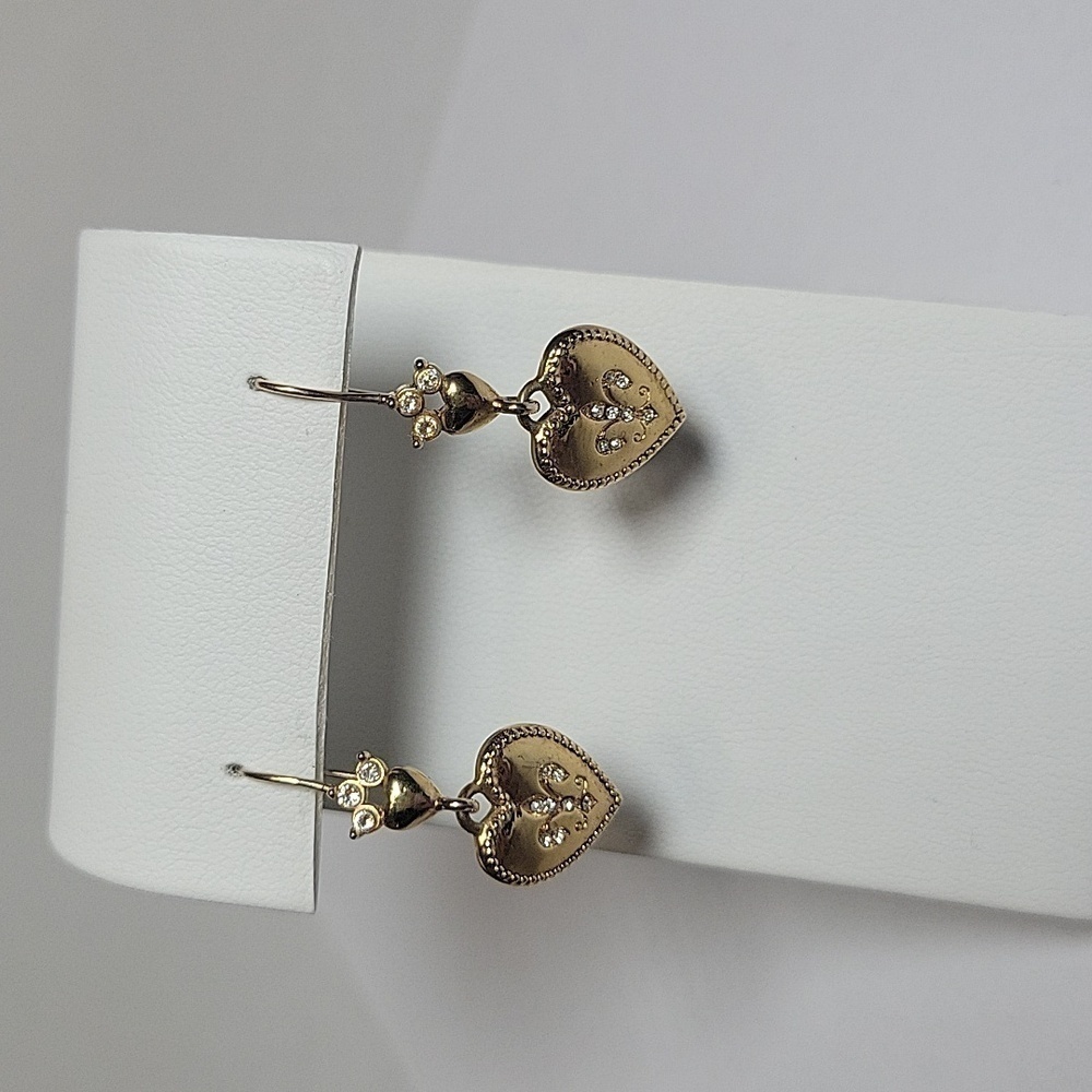 Y2k Vintage Juicy Couture Fleur de Lis  Rhinestone Gold Heart Earrings